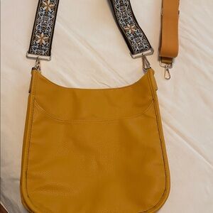 Mustard Yellow Crossbody Bag with Embroidered Strap